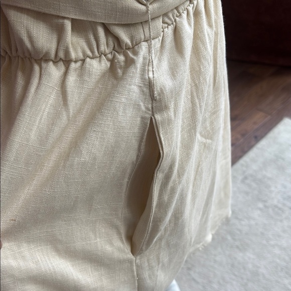 One-Shoulder Linen Blend Cream Romper - Size Large - Picture 2 of 3